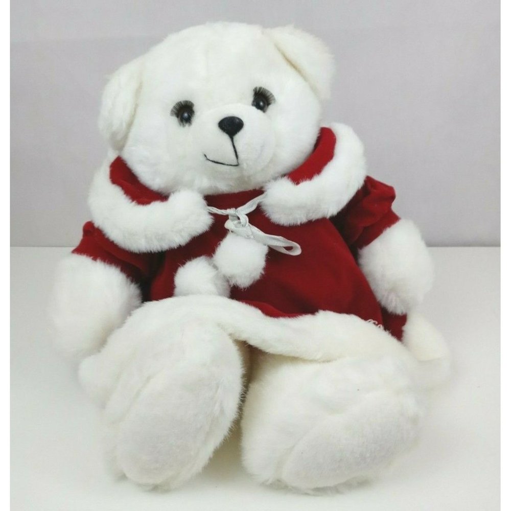 Vintage 1989 Dan Dee 19" Plush White Girl Teddy In Red Dress